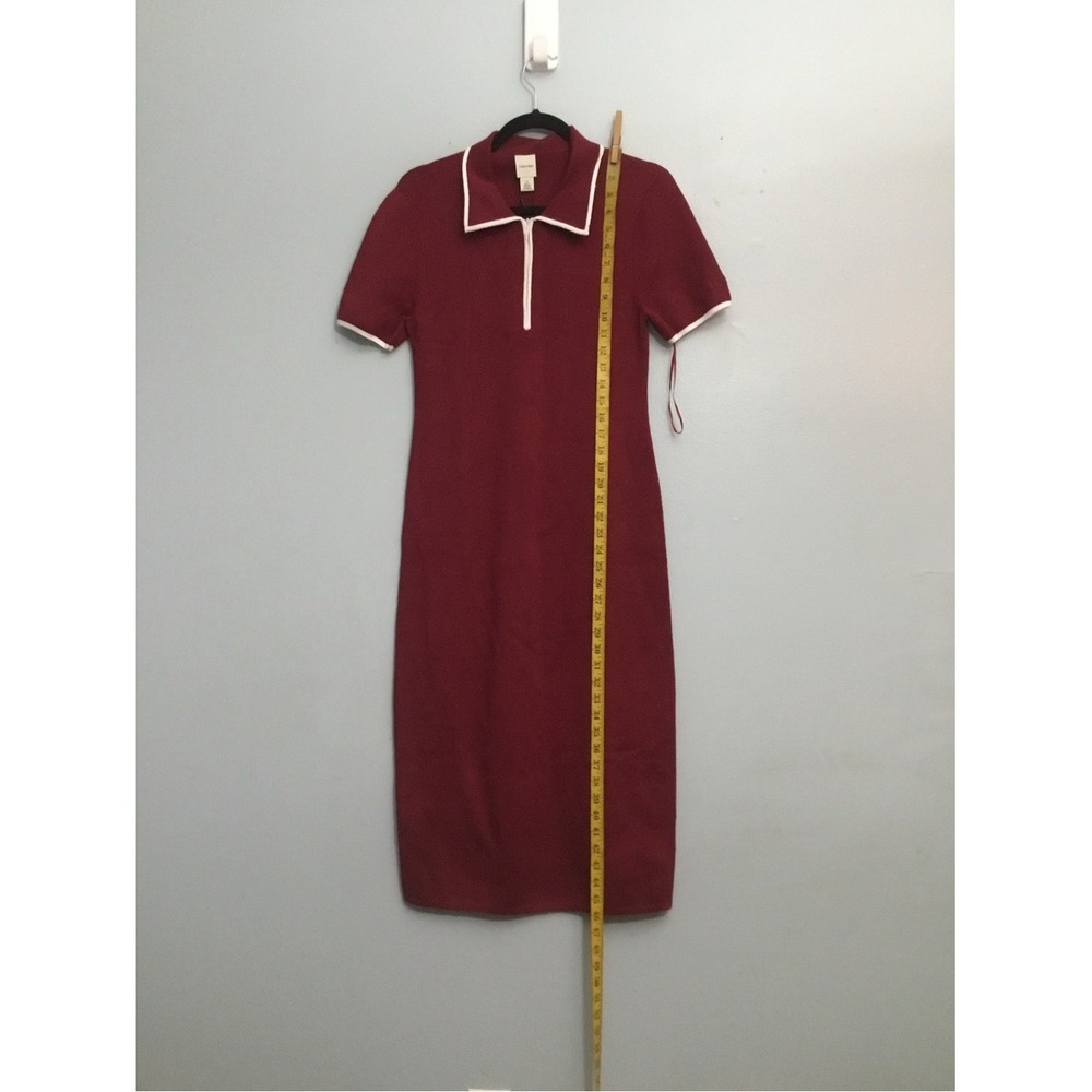 Calvin Klein Burgundy Polo Midi Dress White Trim Ribbed Knit Size L New